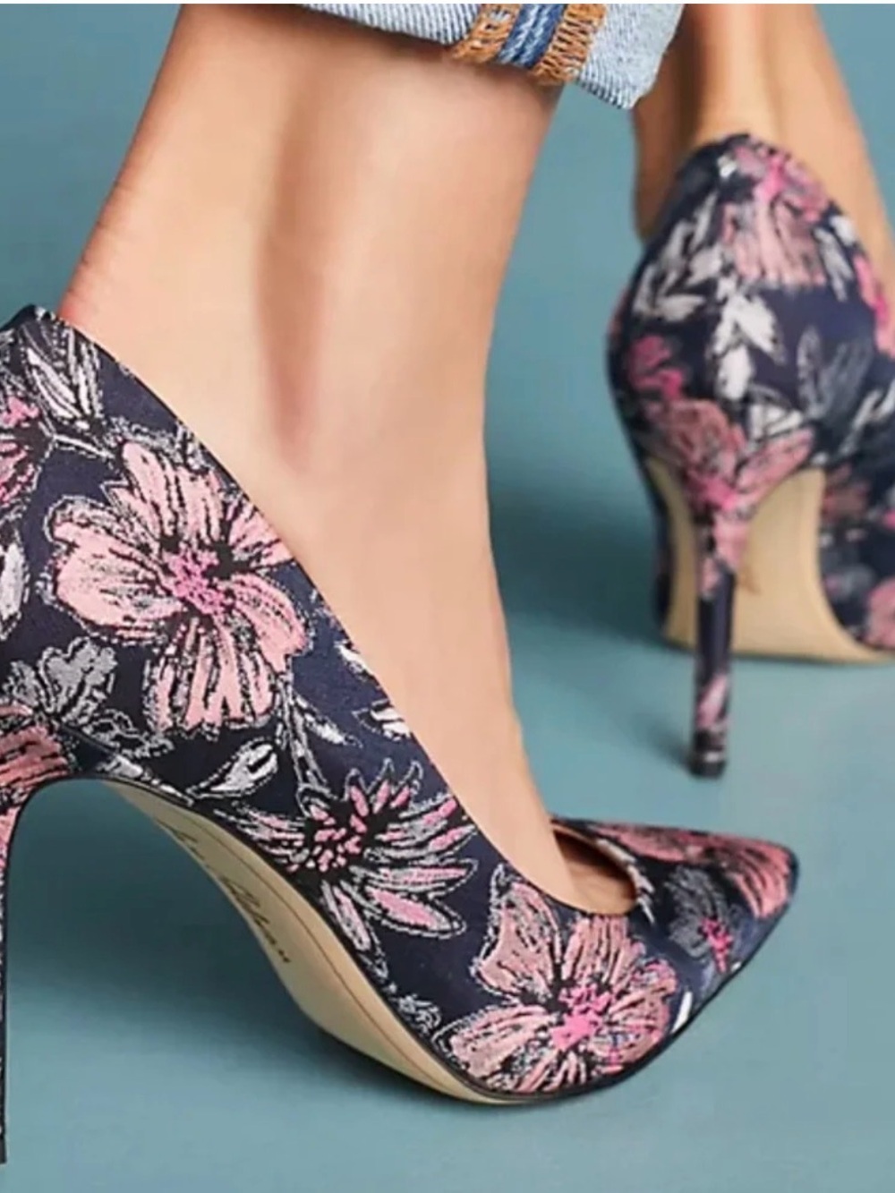 Sam Edelman Floral Navy Pink High Heel Pump